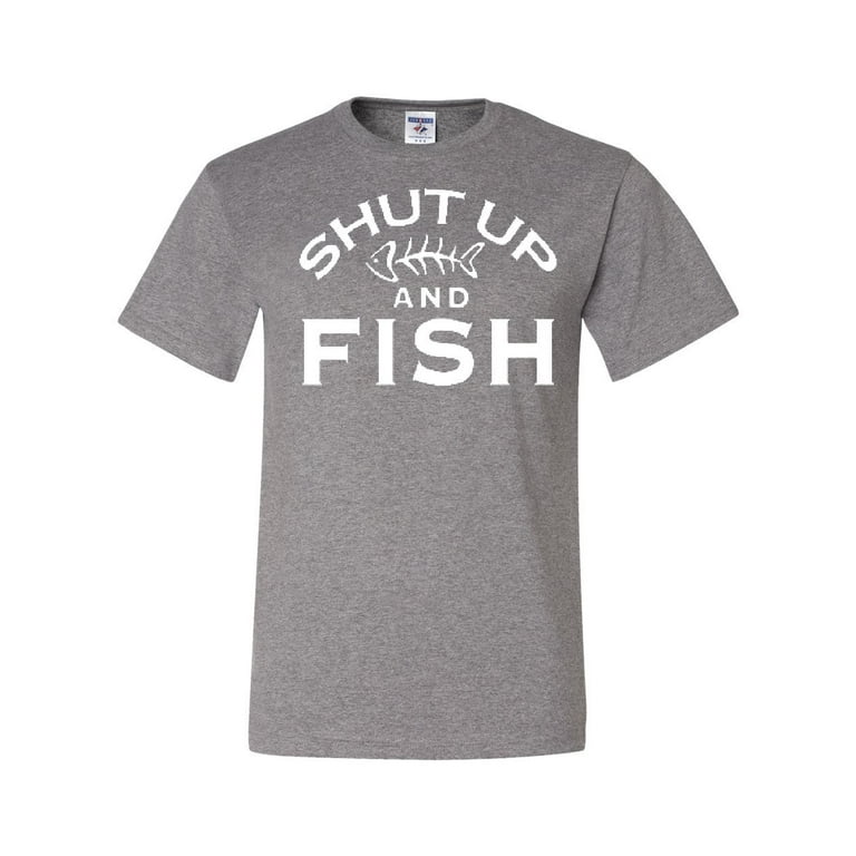 Tee Hunt Shut Up and Fish T-Shirt Funny Bass Salmon Fishing Shirt Salt  Water Fisherman Boat Shirt, Gray, 4X-Large 