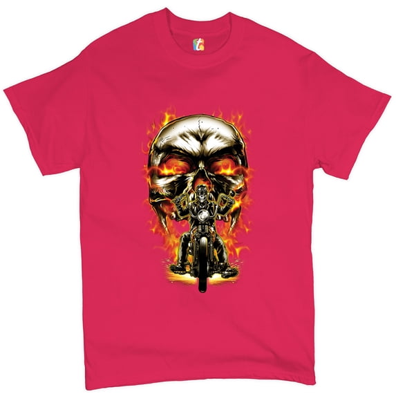 Tee Hunt Skeleton Rider T-shirt Route 66 Chopper Biker From Hell Outlaw Men's Tee, Hot Pink, Small