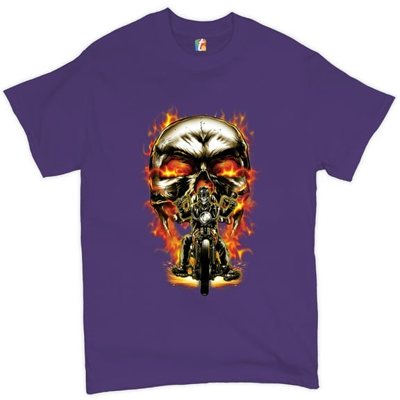 Tee Hunt Skeleton Rider T-shirt Route 66 Chopper Biker From Hell Outlaw Men's Tee, Purple, Large