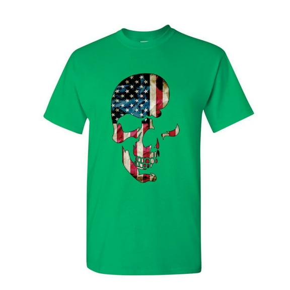Tee Hunt Skull Americana T-Shirt Patriotic 4th of July Stars and Stripes Mens Shirt, Green, Medium