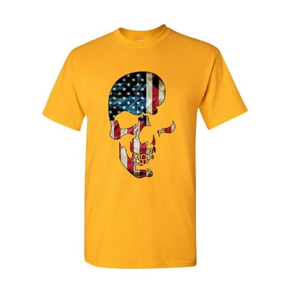 Tee Hunt Skull Americana T-Shirt Patriotic 4th of July Stars and Stripes Mens Shirt, Yellow, 4X-Large