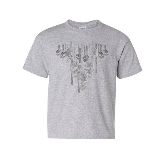 Tee Hunt Skulls Hanging on Chains Youth T-Shirt Death Creepy Scary Hell Devil Kids Tee, Gray, Medium