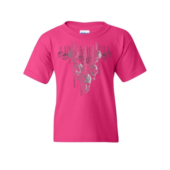 Tee Hunt Skulls Hanging on Chains Youth T-Shirt Death Creepy Scary Hell Devil Kids Tee, Pink, Large