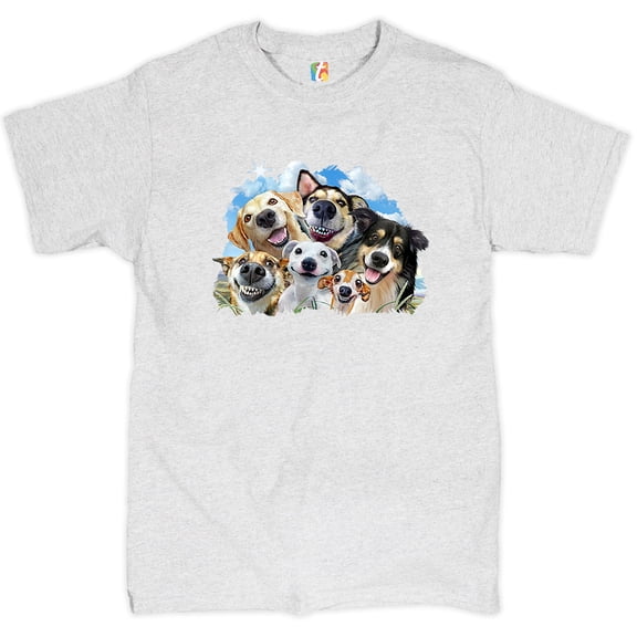 Tee Hunt Smiling Dogs' Selfie T-Shirt Funny Animal Dog Lover Cute Puppies Men's Tee, Ash Gray, Medium