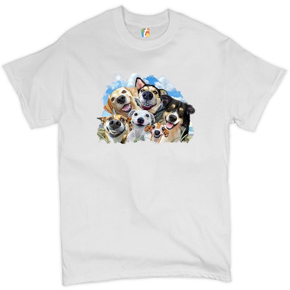 Tee Hunt Smiling Dogs' Selfie T-Shirt Funny Animal Dog Lover Cute Puppies Men's Tee, White, 5X-Large