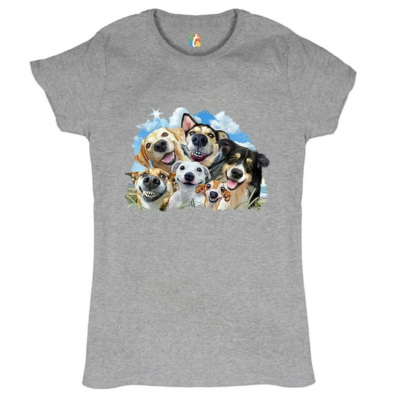 Tee Hunt Smiling Dogs' Selfie T-Shirt Funny Animal Dog Lover Cute Puppies Women's T-Shirt Tee, Gray, XX-Large