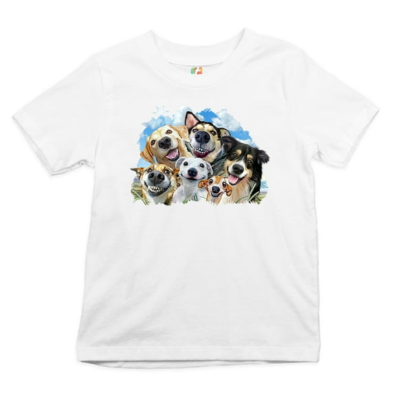 Tee Hunt Smiling Dogs' Selfie Youth T-Shirt Funny Animal Dog Lover Cute Puppies Kids, White, Medium