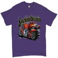 thumbnail image 1 of Tee Hunt Smokin & Strokin T-shirt Chopper Biker Hot Rod Live to Ride Men's Tee, Purple, XX-Large, 1 of 5