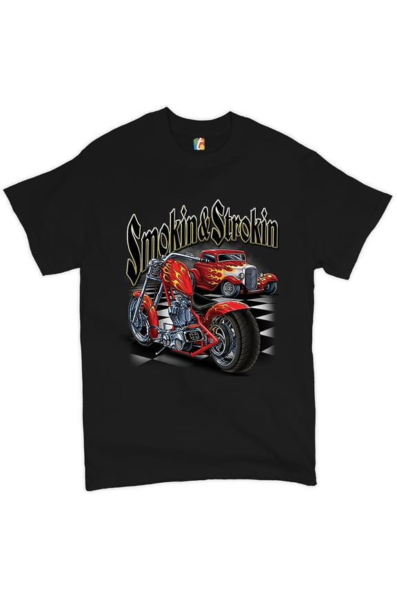 Smokin & Strokin T-shirt Chopper Biker Hot Rod Live to Ride Men's Tee
