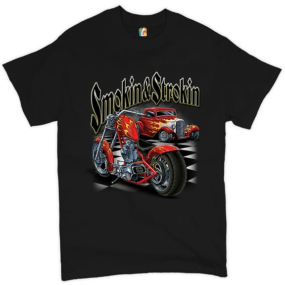 Tee Hunt Smokin & Strokin T-shirt Chopper Biker Hot Rod Live to Ride Men's Tee