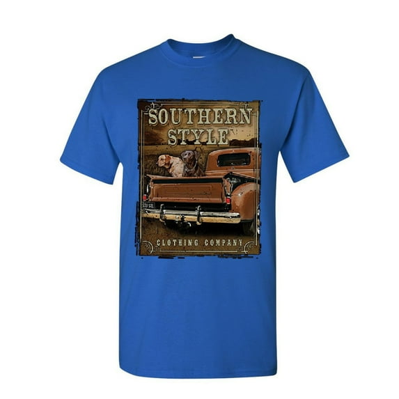 Tee Hunt Southern Style T-Shirt Truck Country Farm Labrador Retriever Mens Shirt, Blue, 4X-Large
