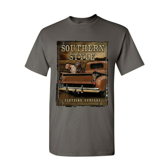 Tee Hunt Southern Style T-Shirt Truck Country Farm Labrador Retriever Mens Shirt, Charcoal, Large