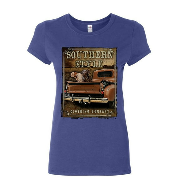 Tee Hunt Southern Style Women's T-Shirt Truck Country Farm Labrador Retriever Shirt, Blue, 3X-Large