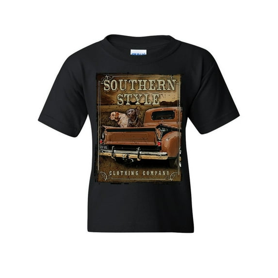 Tee Hunt Southern Style Youth T-Shirt Truck Country Farm Labrador Retriever Kids Tee, Black, X-Large