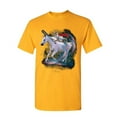 thumbnail image 1 of Tee Hunt Space Cat Riding a Unicorn with a Saber T-Shirt Weird Universe Mens Shirt, Yellow, 4X-Large, 1 of 5
