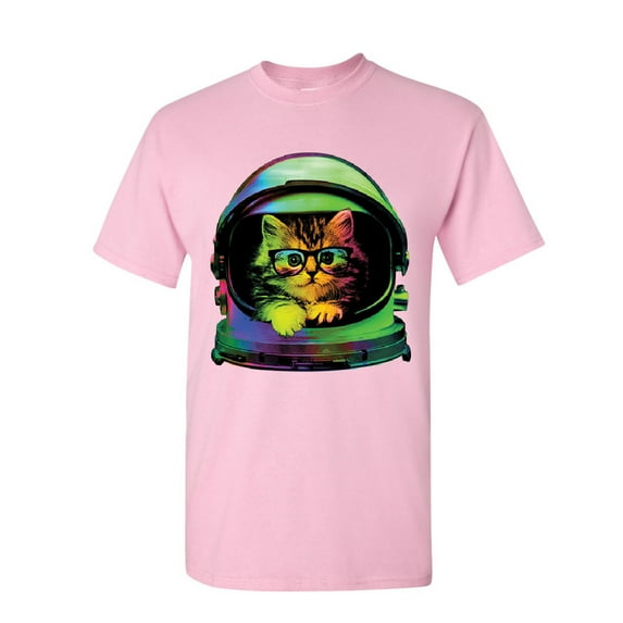 Tee Hunt Space Cat T-Shirt Astronaut Galaxy Cat Cute Kitten Pet Lovers Mens Shirt, Light Pink, 4X-Large