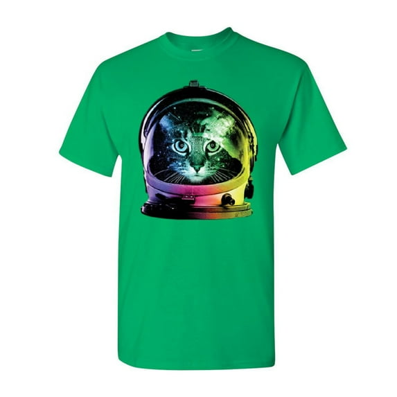 Tee Hunt Space Cat T-Shirt Astronaut Kitten Neon Galaxy Shirt, Green, Large