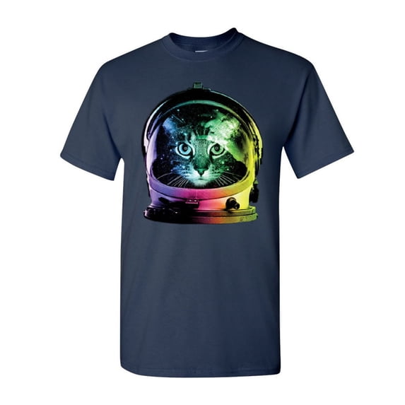 Tee Hunt Space Cat T-Shirt Astronaut Kitten Neon Galaxy Shirt, Navy Blue, Small