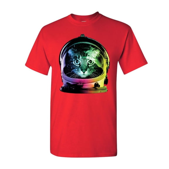 Tee Hunt Space Cat T-Shirt Astronaut Kitten Neon Galaxy Shirt, Red, Small