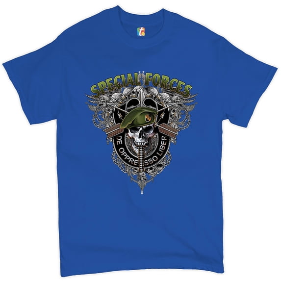 Tee Hunt Special Forces De Oppresso Liber T-Shirt US Berets Men's Tee, Blue, XX-Large