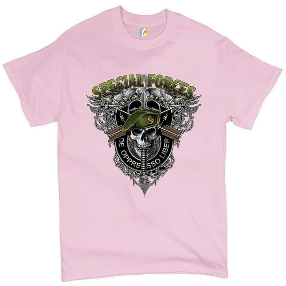 Tee Hunt Special Forces De Oppresso Liber T-Shirt US Berets Men's Tee, Light Pink, X-Large