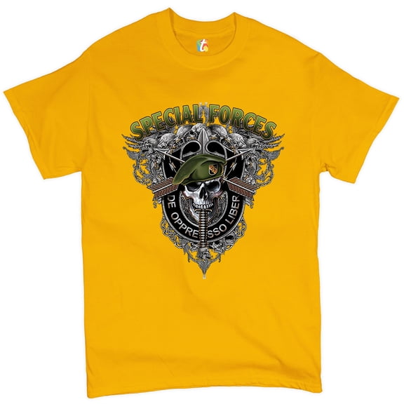 Tee Hunt Special Forces De Oppresso Liber T-Shirt US Berets Men's Tee, Yellow, Medium