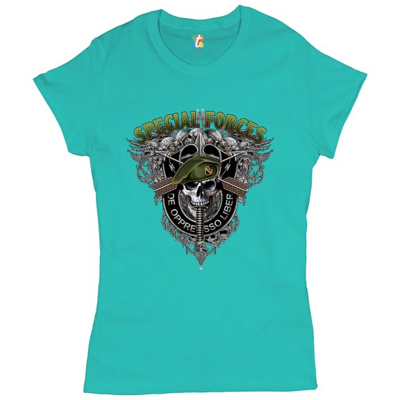 Tee Hunt Special Forces De Oppresso Liber T-Shirt US Military Green Berets Women's T-Shirt Tee, Light Blue, 3X-Large