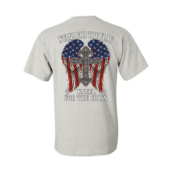 Tee Hunt Stand for The Flag Kneel for The Cross T-Shirt Patriot Political Tee, Ash Gray, 5X-Large