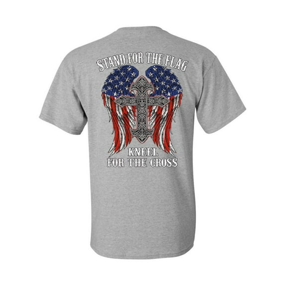 Tee Hunt Stand for The Flag Kneel for The Cross T-Shirt Patriot Political Tee, Gray, X-Large