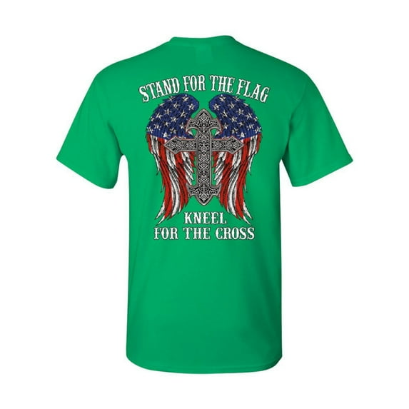 Tee Hunt Stand for The Flag Kneel for The Cross T-Shirt Patriot Political Tee, Green, XX-Large