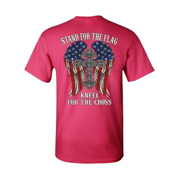 Tee Hunt Stand for The Flag Kneel for The Cross T-Shirt Patriot Political Tee, Hot Pink, Large