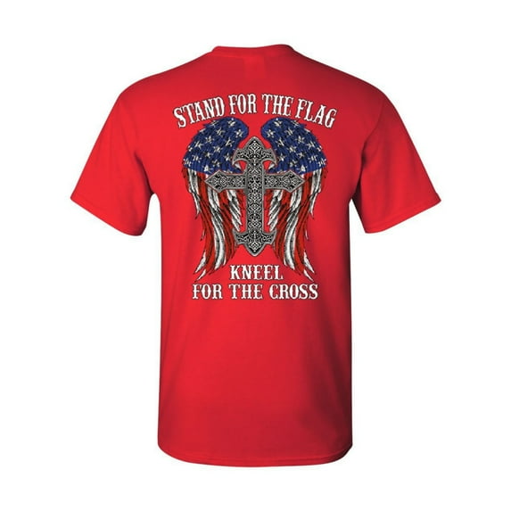 Tee Hunt Stand for The Flag Kneel for The Cross T-Shirt Patriot Political Tee, Red, X-Large