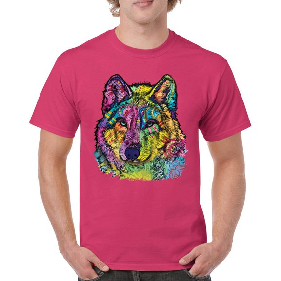 Tee Hunt Stare of The Wolf T-Shirt Dean Russo Colorful Neon Animal Men's Tee, Hot Pink, Medium