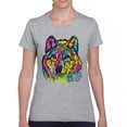 thumbnail image 1 of Tee Hunt Stare of The Wolf T-Shirt Dean Russo Colorful Neon Animal Women's T-Shirt Tee, Gray, Large, 1 of 5
