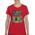 thumbnail image 1 of Tee Hunt Stare of The Wolf T-Shirt Dean Russo Colorful Neon Animal Women's T-Shirt Tee, Red, Medium, 1 of 5
