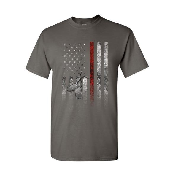 Tee Hunt Stars and Stripes Dog Tags T-Shirt Military American Patriot USA Mens Shirt, Charcoal, Large