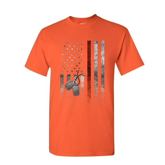 Tee Hunt Stars and Stripes Dog Tags T-Shirt Military American Patriot USA Mens Shirt, Orange, Medium