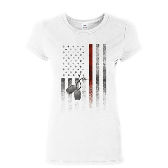 Tee Hunt Stars and Stripes Dog Tags Women's T-Shirt Military American Patriot USA Shirt, White, Large