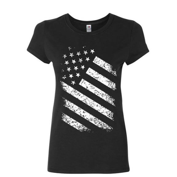 Tee Hunt Stars and Stripes Women's T-Shirt 4th of July United States Flag Pride Shirt, Black, Medium