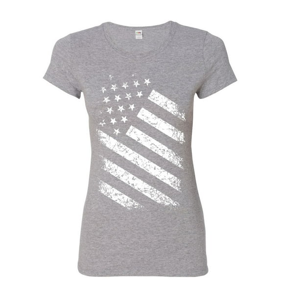 Tee Hunt Stars and Stripes Women's T-Shirt 4th of July United States Flag Pride Shirt, Gray, X-Large
