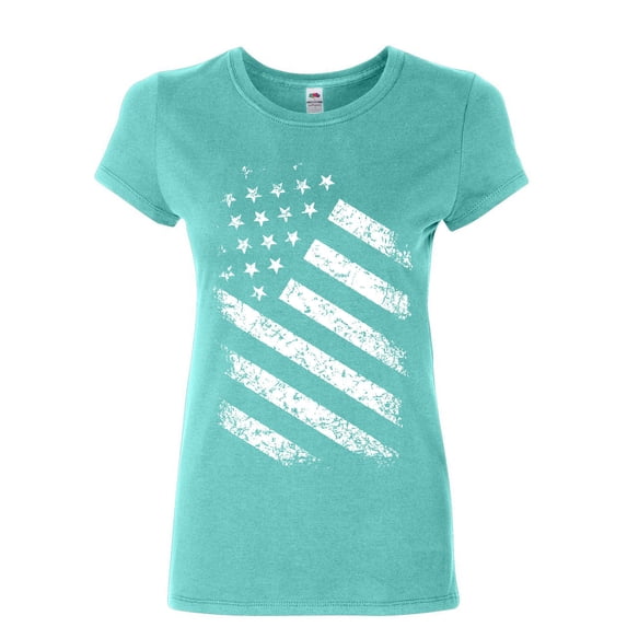 Tee Hunt Stars and Stripes Women's T-Shirt 4th of July United States Flag Pride Shirt, Light Blue, Large