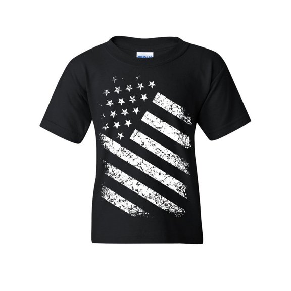 Tee Hunt Stars and Stripes Youth T-Shirt 4th of July United States Flag Pride Kids Tee, Black, Medium