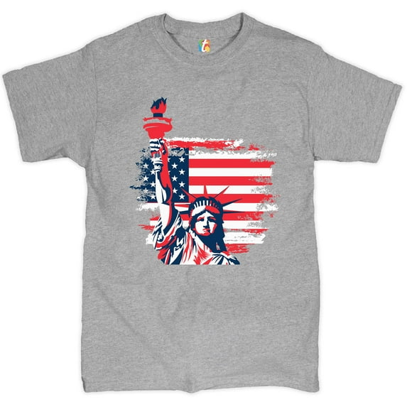 Tee Hunt Statue of Liberty T-shirt 4th of July Independence Day US Flag Men's Tee, Gray, Small