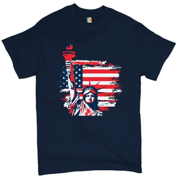 Tee Hunt Statue of Liberty T-shirt 4th of July Independence Day US Flag Men's Tee, Navy Blue, Small