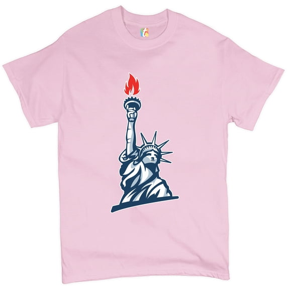 Tee Hunt Statue of Liberty T-shirt Manhattan New York 4th of July Freedom Men's Tee, Light Pink, Medium
