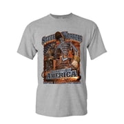 Tee Hunt Steel Workers Backbone of America T-Shirt Welding Iron Metal Mens Shirt, Gray, Medium