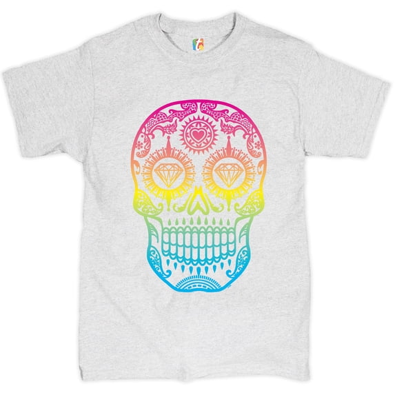 Tee Hunt Sugar Skull Calavera Diamond Eyes T-Shirt Day of The Dead Men's Novelty Shirt, Ash Gray, Large