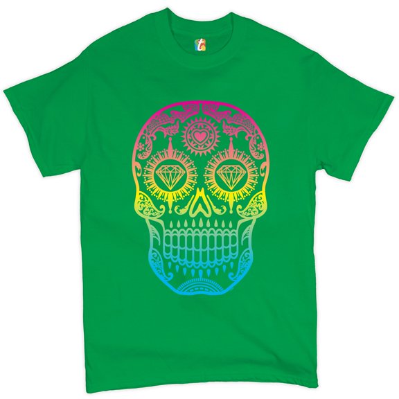 Tee Hunt Sugar Skull Calavera Diamond Eyes T-Shirt Day of The Dead Men's Novelty Shirt, Green, 5X-Large