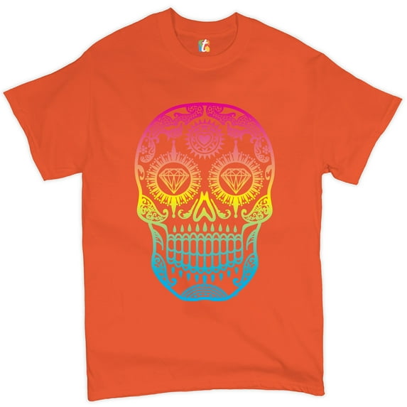 Tee Hunt Sugar Skull Calavera Diamond Eyes T-Shirt Day of The Dead Men's Novelty Shirt, Orange, 4X-Large