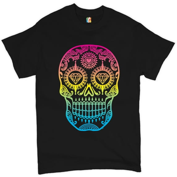 Tee Hunt Sugar Skull Calavera Diamond Eyes T-Shirt Day of The Dead Men's Novelty Shirt